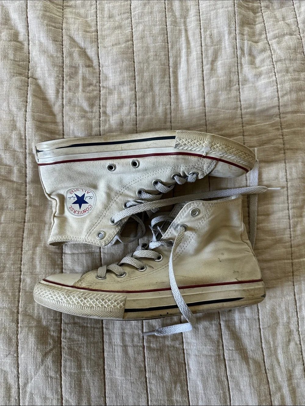 Converse Kids White High-Top Sneakers with Red & Black Stripe